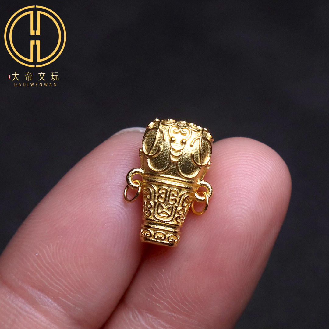 纯银925银镀金雕花回纹三通佛头金刚星月菩提手串diy文件配饰配件