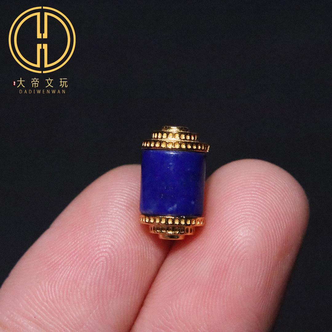 天然青金石镶嵌s925纯银镀金桶珠隔珠散珠菩提手串diy文玩配饰