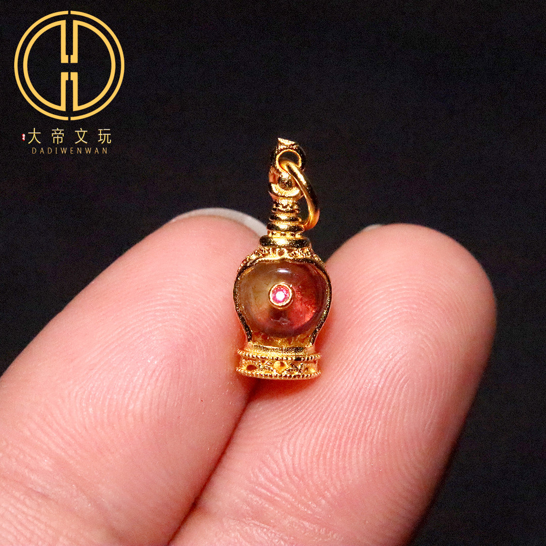 原创925银镀金镶嵌碧玺佛塔侧挂吊坠提溜项链手链挂件diy文玩配饰