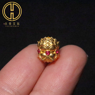 纯银925银镀金并蒂莲桶珠隔珠散珠手工串珠编绳diy文玩配饰配件