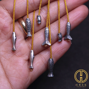 原创纯银925复古小鱼弟子珠隔珠菩提手串长串diy文玩配饰