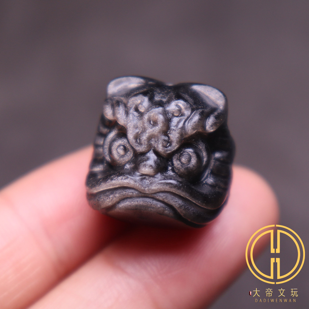 银曜石醒狮背云隔珠顶珠文玩配饰