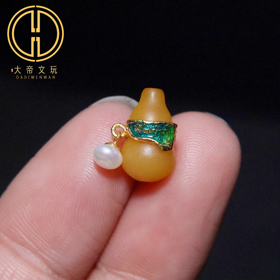 s925银镀金天然蜜蜡老蜡葫芦桶珠隔珠散珠背云diy手串手链配饰