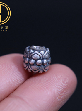 足银999纯银并蒂莲双莲花桶珠隔珠散珠手串编绳diy文玩配饰件