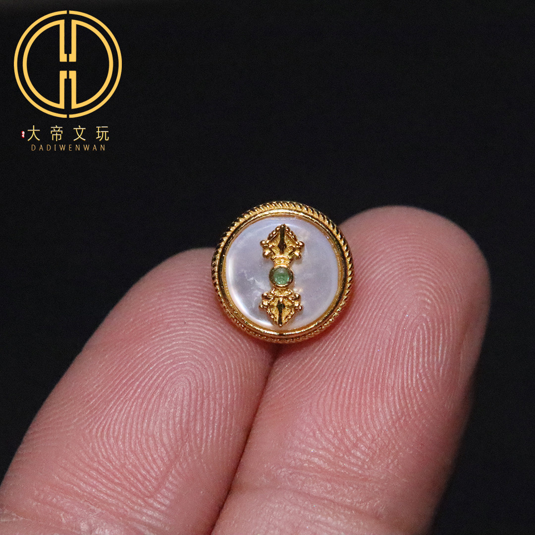天然珍珠镶嵌纯银s925银镀金金刚杵无相佛隔珠背云手串文玩配饰