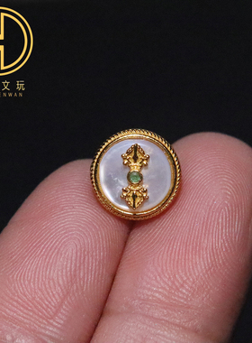 天然珍珠镶嵌纯银s925银镀金金刚杵无相佛隔珠背云手串文玩配饰