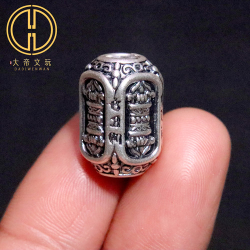 原创足银999金刚杵大孔长桶珠隔珠菩提手串手链编绳diy文玩配饰