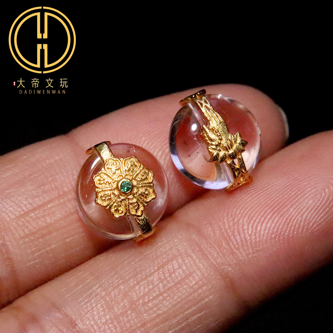 银镀金纯银925白水晶六字真言莲花佛手背云隔珠手链手串diy配饰