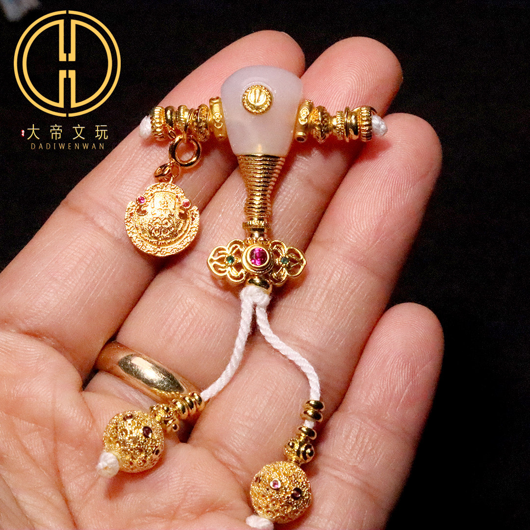 天然白玛瑙古法金三通套装组合菩提手串手链diy文玩配饰配件