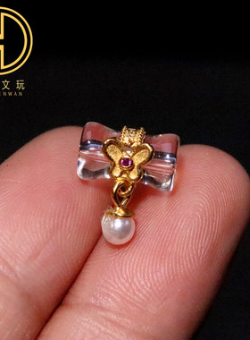 银镀金纯银925天然白水晶蝴蝶珍珠隔珠菩提手链手串diy文玩配饰