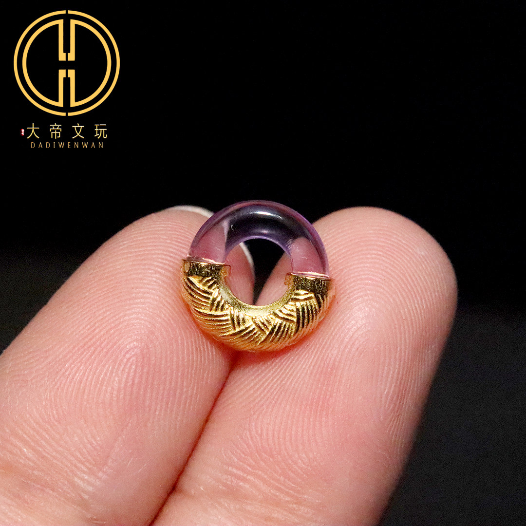 纯银s925银镀金天然紫水晶镶嵌隔圈卡环隔片菩提手串编绳文玩配饰