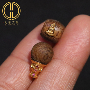 纯银s925天然沉香木镶嵌来无相佛桶珠三通佛头套装菩提手串配饰