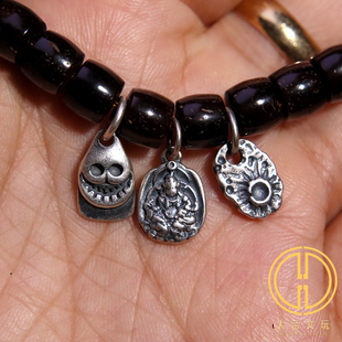 纯银925侧挂黄财神陨石牌阿呆吊牌提溜挂件项链手串diy文玩配饰件