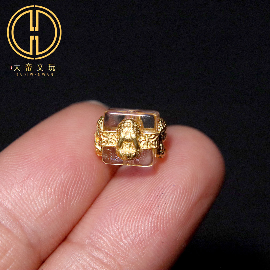 银镀金纯银925天然白水晶镶嵌四不佛宝宝佛方珠隔珠菩提手串配饰