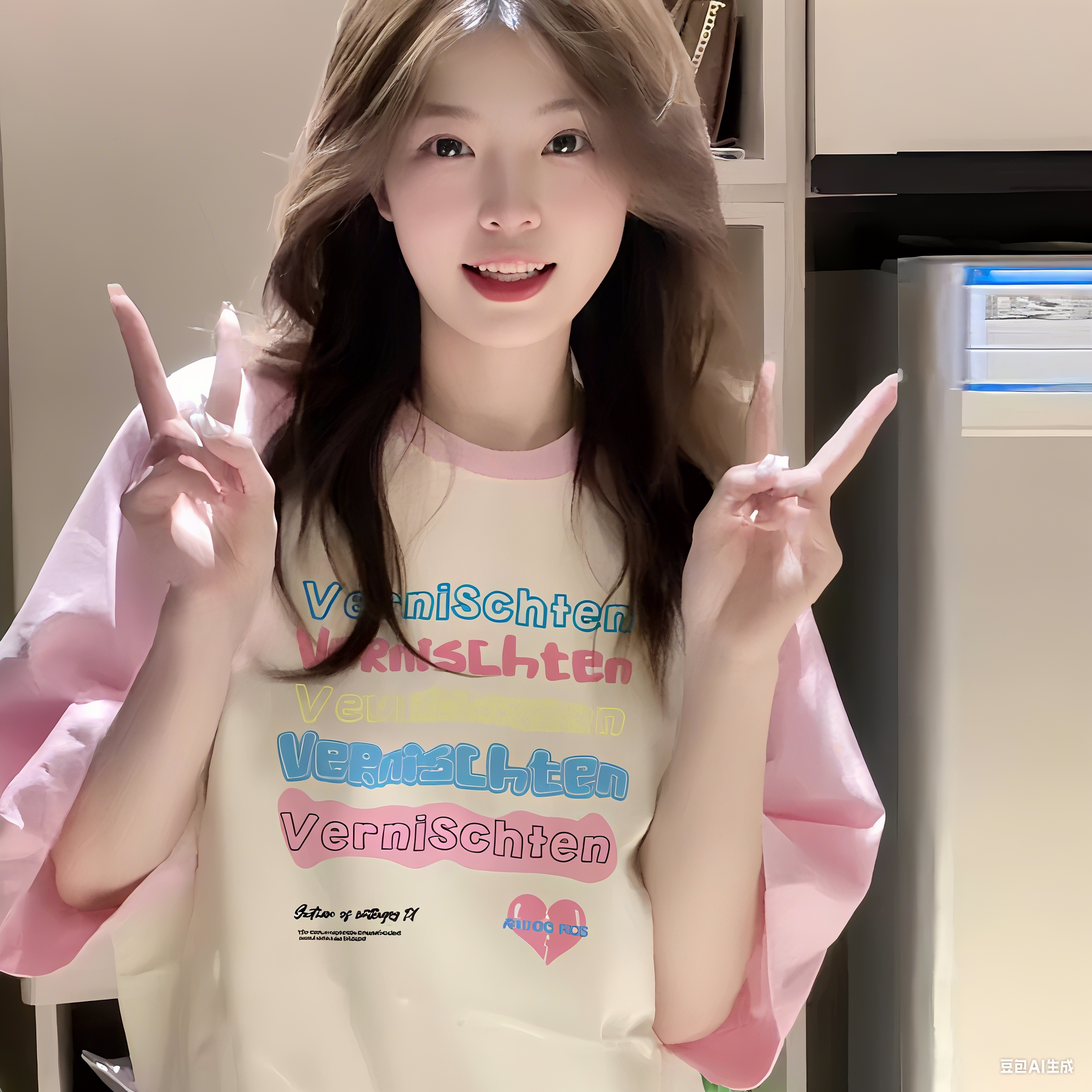 粉色百搭短袖夏季圆领宽松t恤美式学院风设计感拼色五分袖女上衣