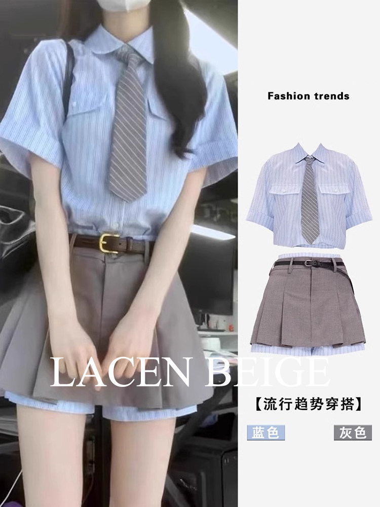 夏季服装与茶风格的服装为小的人2025韩国Jk爱纯牛奶甜学院风西装