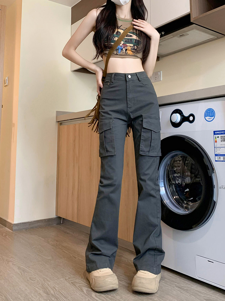 美式微喇叭工装裤女春夏季2026新款小个子高腰显瘦辣妹修身喇叭裤