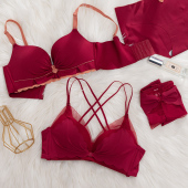 结婚新娘性感小胸聚拢无钢圈文胸罩套装 本命年红色内衣内裤 女薄款