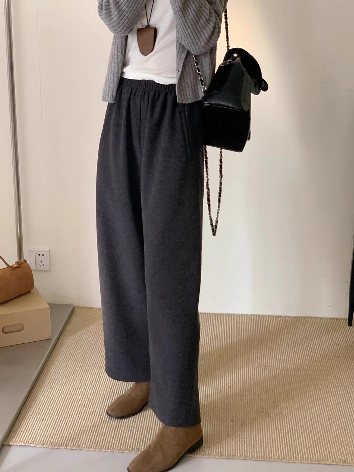 秋冬羊毛呢长裤大码显瘦直筒女裤