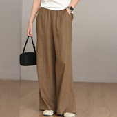 舒适百搭长裤 2025春夏大码 松弛感松紧腰阔腿直筒100%亚麻休闲裤