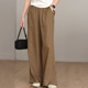 舒适百搭长裤 2025春夏大码 松弛感松紧腰阔腿直筒100%亚麻休闲裤
