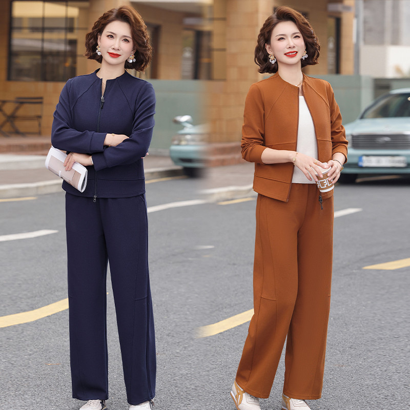 中年妈妈时尚运动两件套女2026春秋装新款阔太太长袖大码卫衣套装
