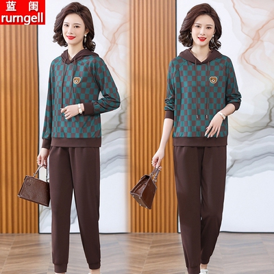 中年妈妈时尚连帽卫衣两件套装