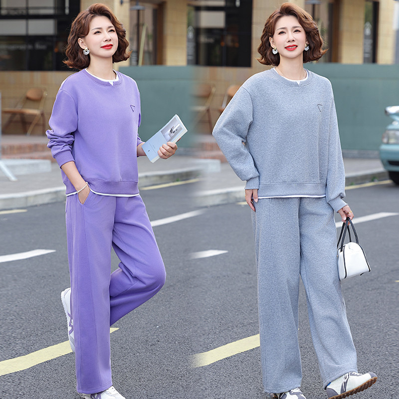 50岁60中年妈妈时尚运动服套装女2026春秋装新款阔太太洋气两件套