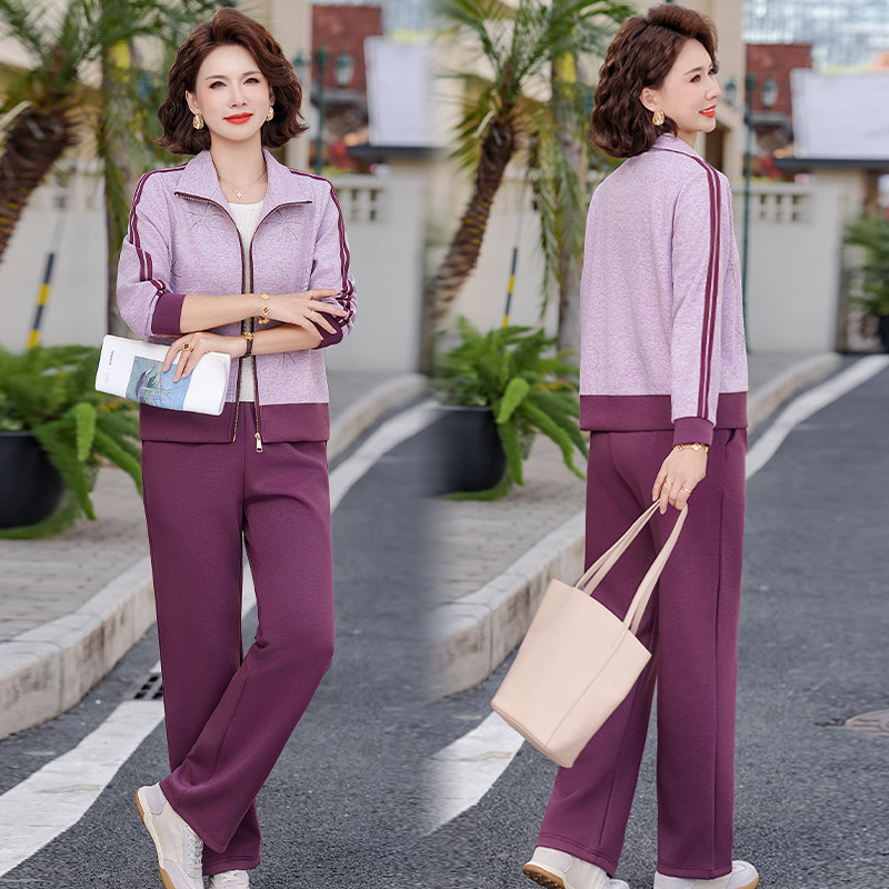 中年妈妈时尚运动服套装女2026春秋装新款中老年人减龄洋气两件套