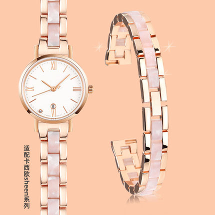 适配卡西欧手表带钢带女sheen系列SHE-4539/4540精钢表链12 14mm