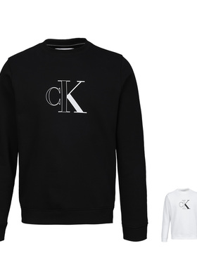 CALVIN KLEIN男士2025新款春秋款打底衫CK印花圆领加绒套头卫衣潮