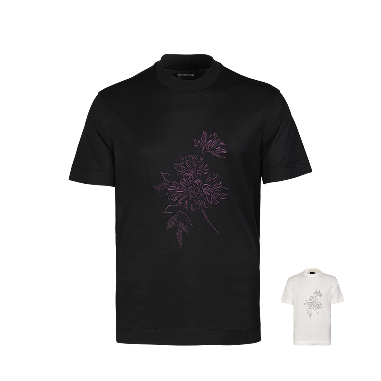 Armani/阿玛尼2026新款高端莱赛尔上衣男士个性花卉刺绣短袖T恤潮