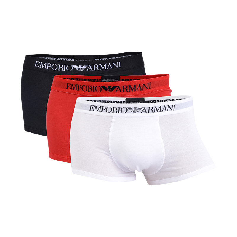 Armani/阿玛尼平角内裤男士简约纯棉三条装舒适透气四角短裤青年
