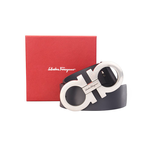 ferragamo灰色平滑扣牛皮皮带