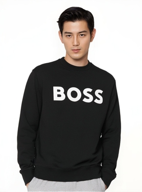Hugo Boss男士2026新款春季纯棉logo印花全棉圆领长袖套头卫衣潮