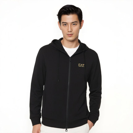Armani/阿玛尼EA7男士2026新款美式休闲夹克纯棉连帽开衫卫衣外套