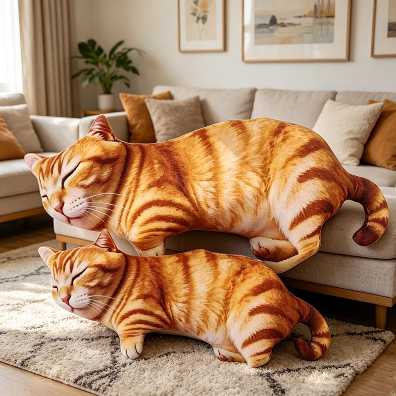 仿真猫咪毛绒抽象玩具可爱橘猫公仔儿童生日礼物布艺玩偶印花