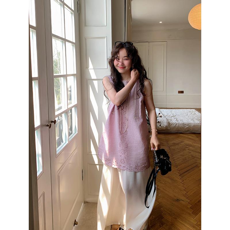 theWangs高级不撞款亚麻背心吊带连衣裙女夏小个子巨好看叠穿裙子