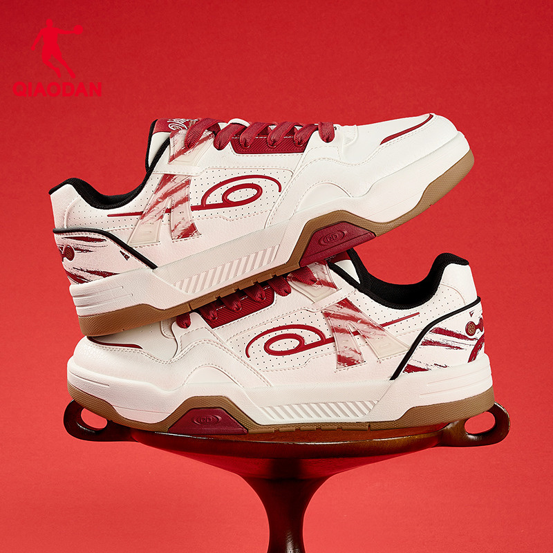 行舟|乔丹潮流厚底运动板鞋冬季皮面蓝色男新款复古腰果花休闲鞋