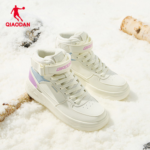 乔丹加绒棉鞋女2025年冬季新款运动高帮板鞋保暖紫色休闲鞋女子