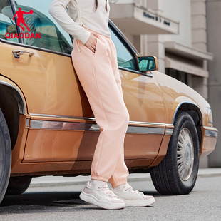 乔丹休闲加绒女生长裤卫裤收口保暖显瘦裤子2025冬季新款校服百搭