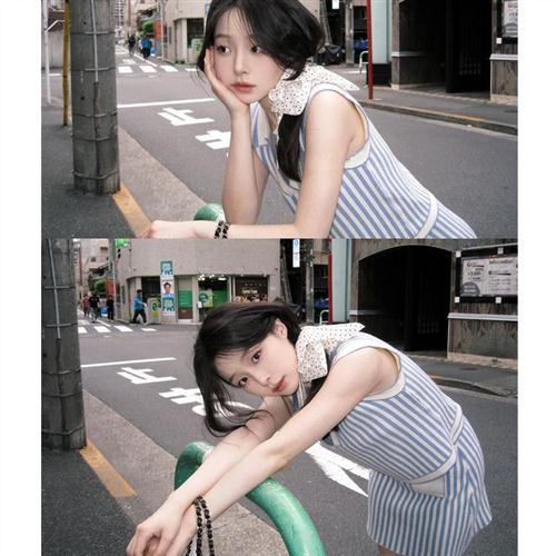 日系甜美风小个子蓝色条纹半身裙女新款外穿盐系清新减龄短款裙子