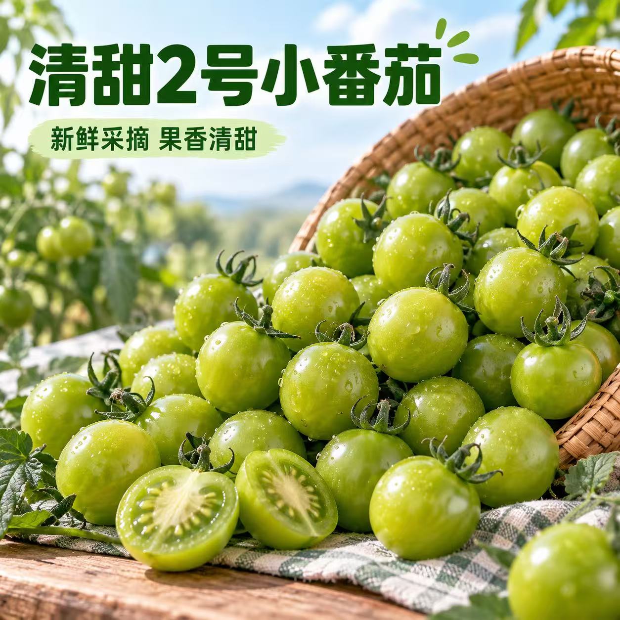 青甜2号小番茄绿色千禧圣女果纯甜清甜二号绿宝石青口蜜小西红柿