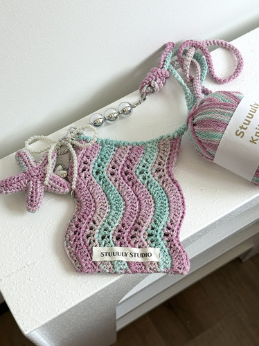 Stuuuly手工薄荷镂空波浪手机包diy材料包毛线编织小甜樱子