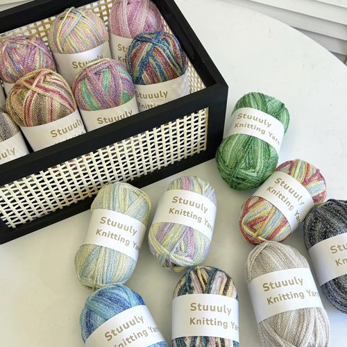 手工diy2.5mm涂鸦线闪线段染线钩针毛线编织空心棉圆股纱彩虹日落