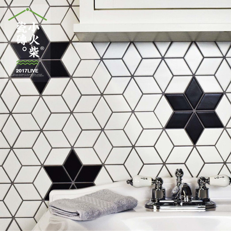 小火柴手工定制立体菱形几何全瓷马赛克哑光墙砖地砖瓷砖防滑简约