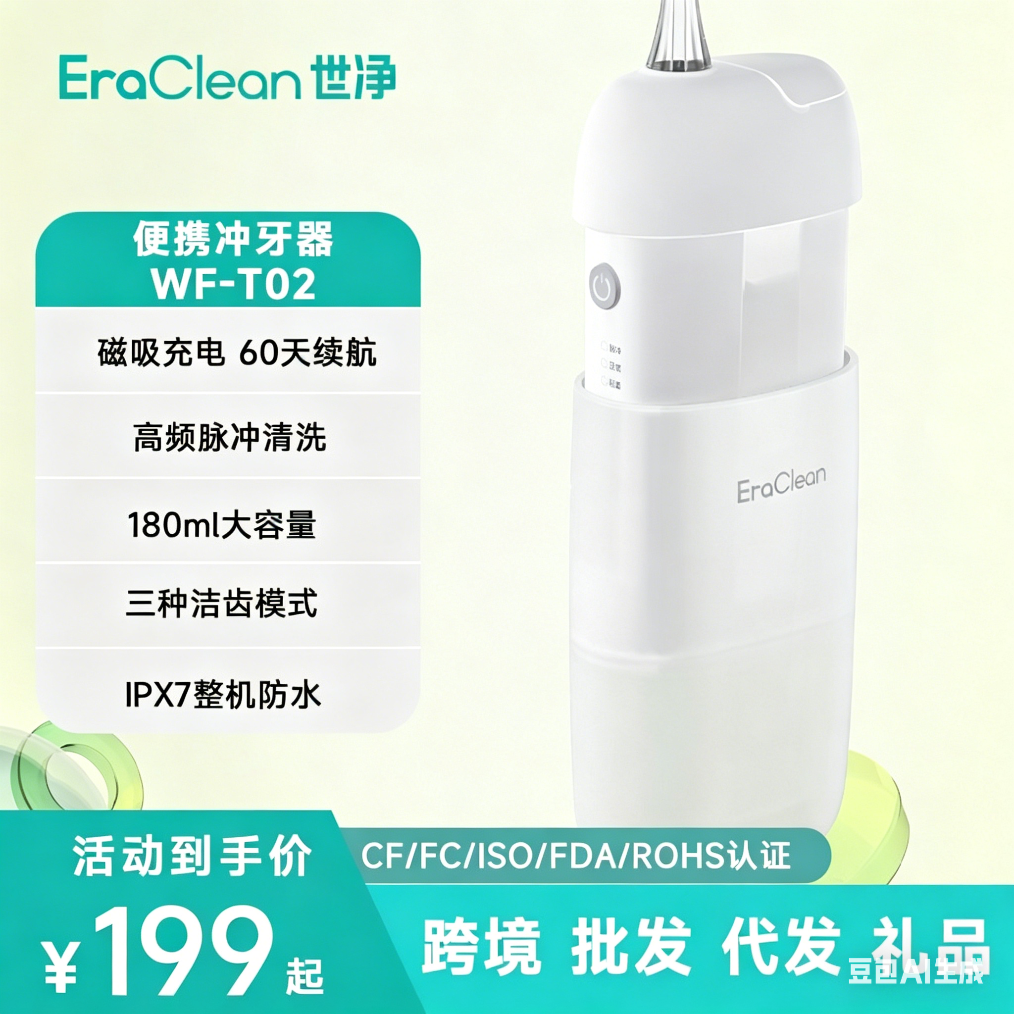 EraClean世净WF-T02智能洗牙器口腔护理便携式电动水牙线冲牙器