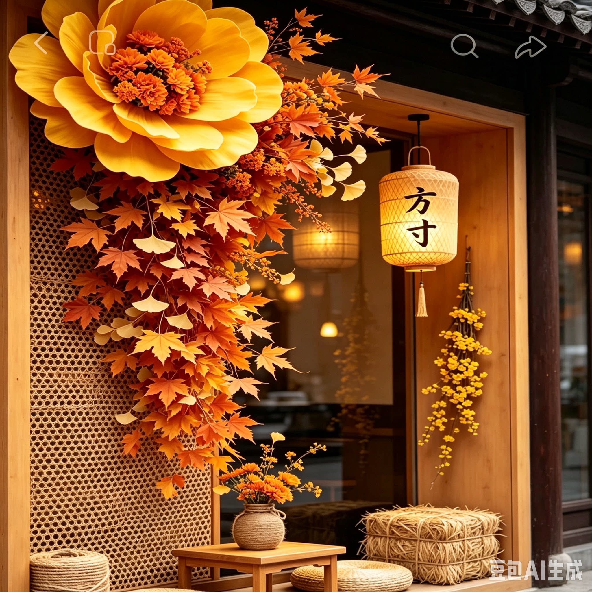 秋天网红打卡拍照仿真花朵造景装饰商场店铺橱窗布置道具金黄摆件