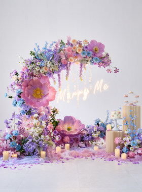 结婚拱门花莫奈花园婚庆仿真花婚礼求婚布置地排花紫色纸艺花装饰