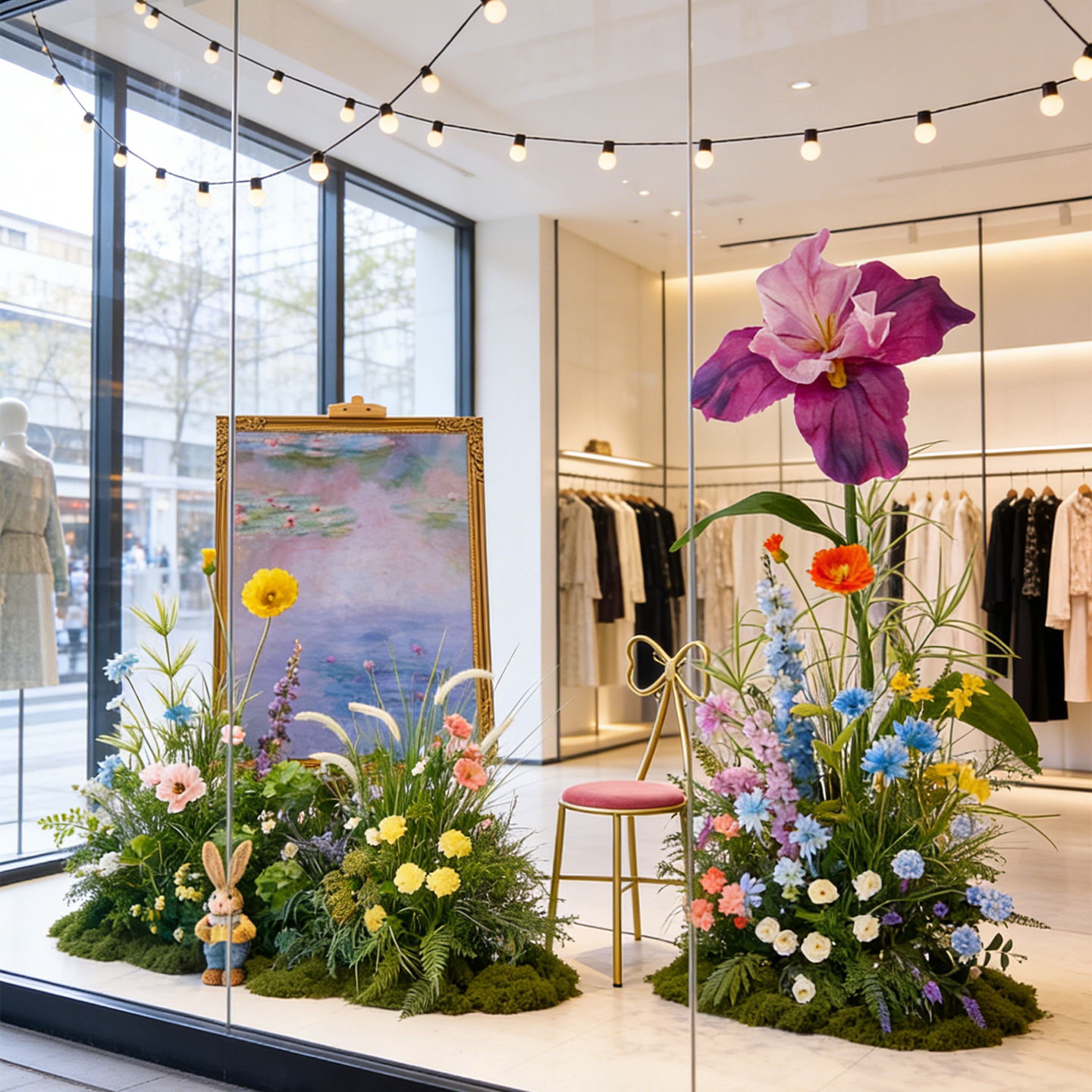 高端女装店橱窗绿植仿真花装饰品造景花艺摆件轻奢打卡点场景布置